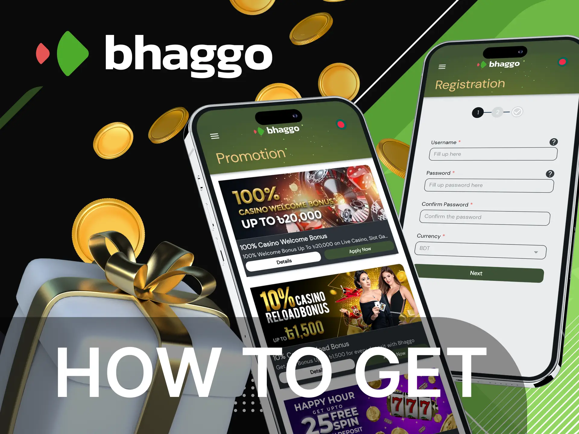 What should a user do to receive a bonus on the Bhaggo online casino website.