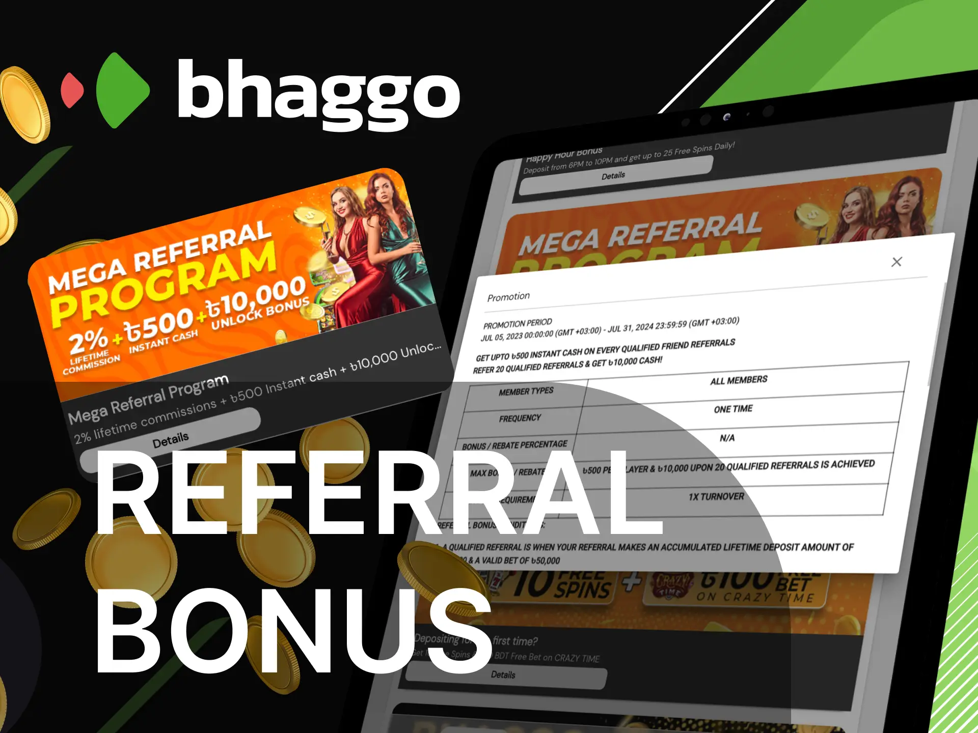 What is a referral bonus on the Bhaggo online casino website.