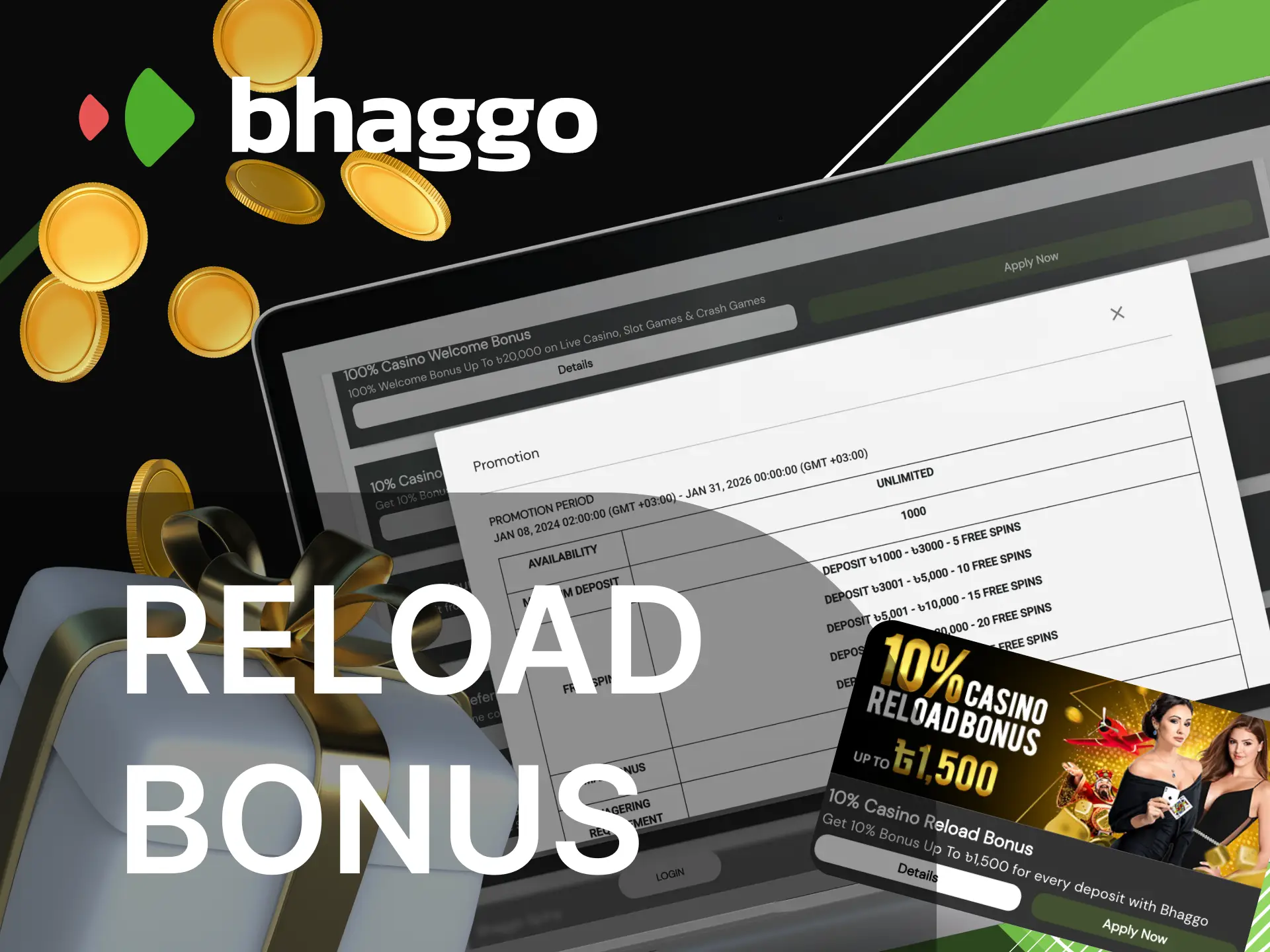 When can I get a Reload bonus on the Bhaggo online casino website.