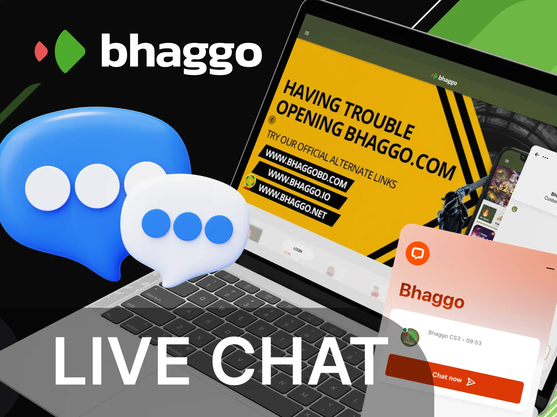 Is there an online chat with customer support on the Bhaggo online casino website.