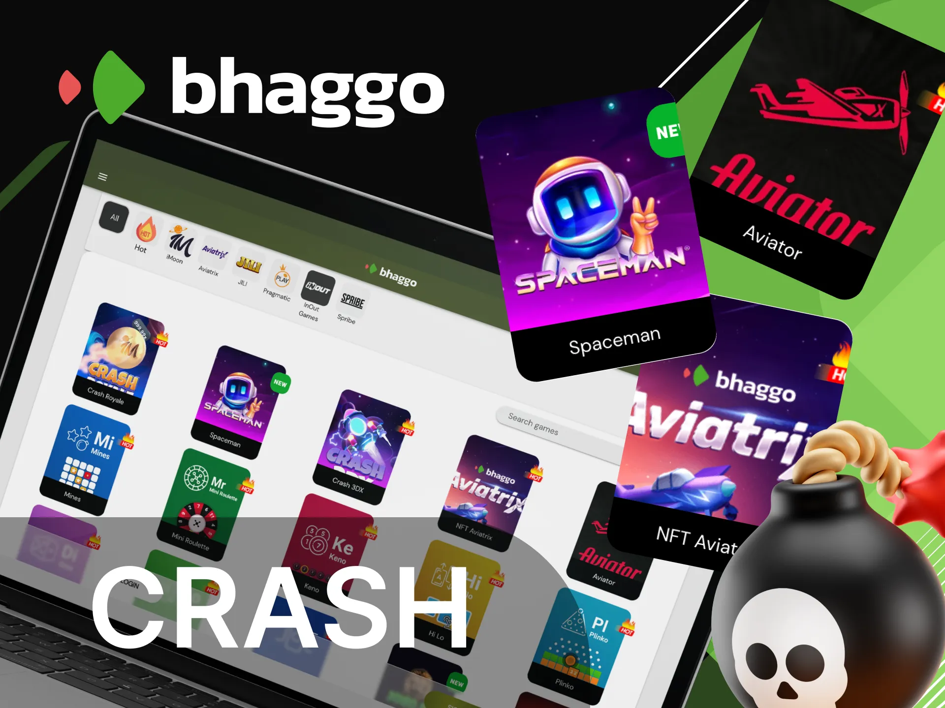 What popular crash games are there on the Bhaggo online casino website.