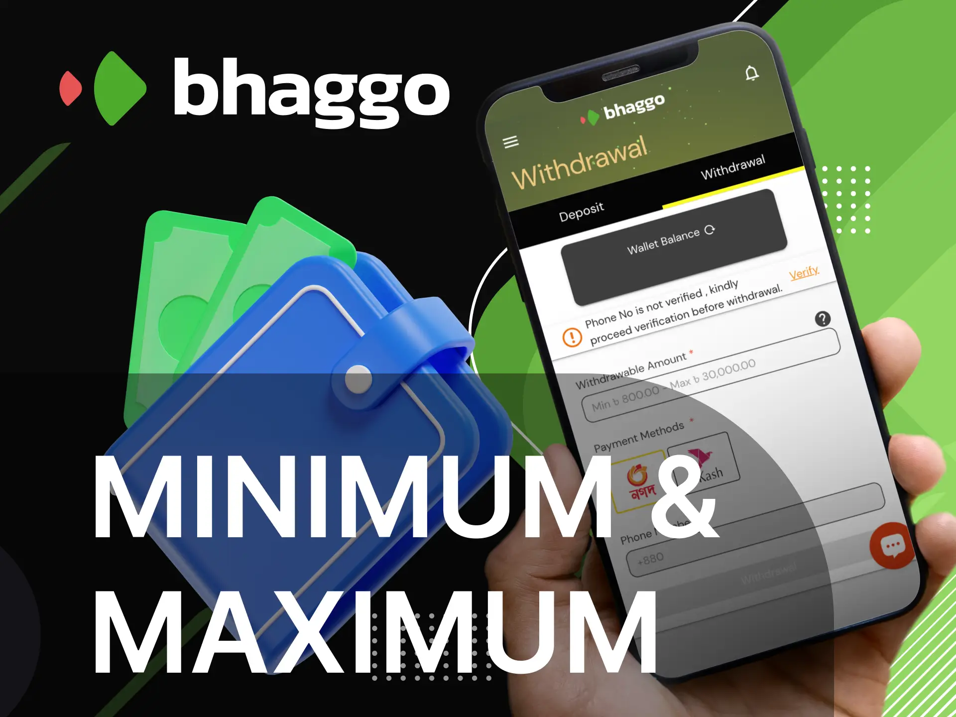 Is there a minimum withdrawal amount on the Bhaggo online casino website.