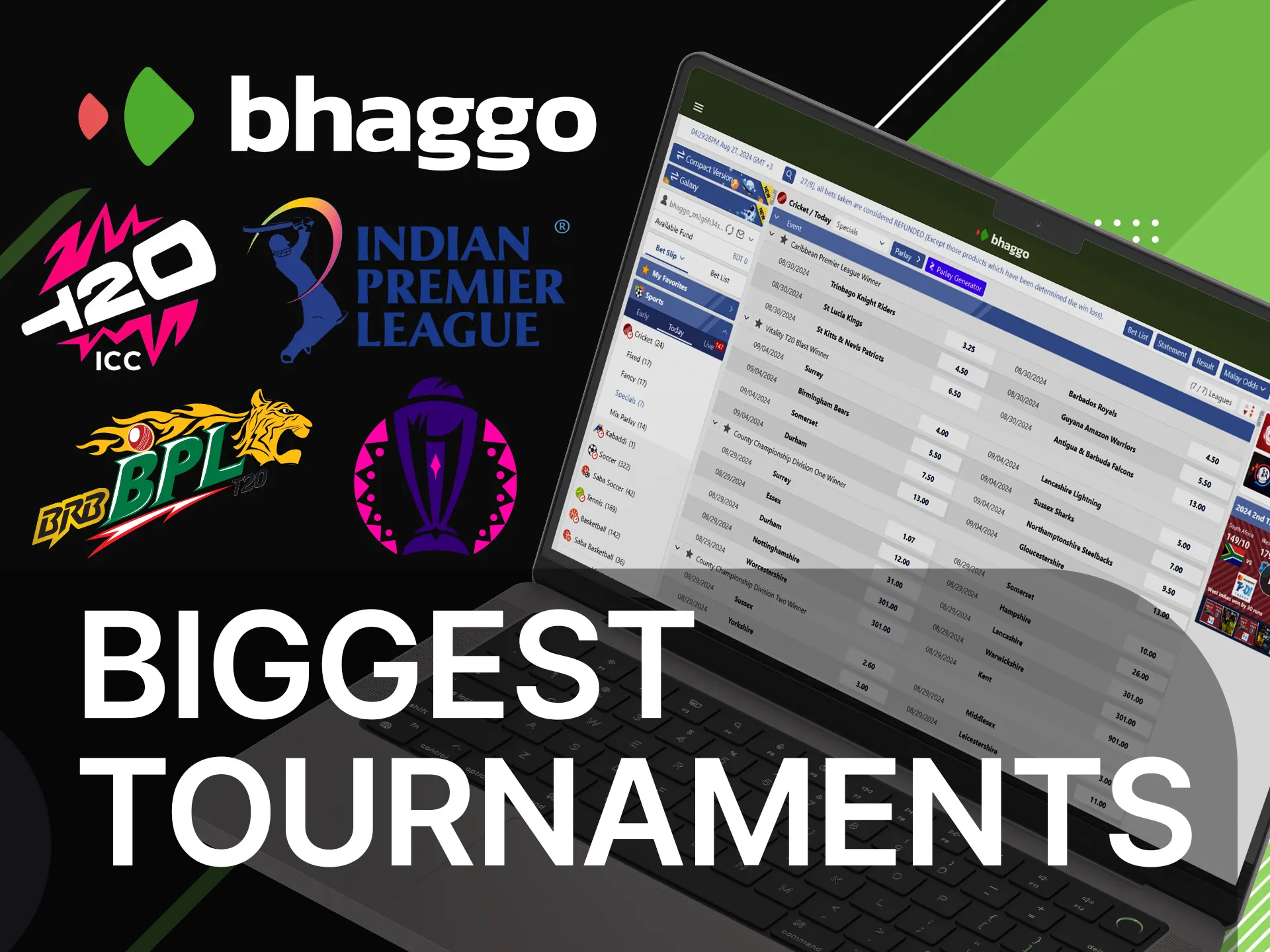 Bhaggo gives you the opportunity to bet on the biggest cricket tournaments.