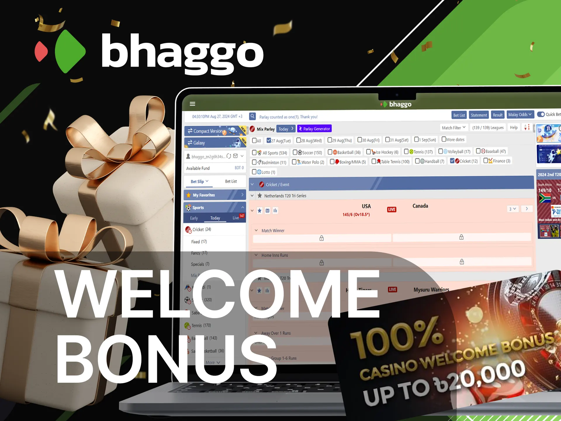 Bhaggo is giving a welcome bonus on cricket betting right after registration.