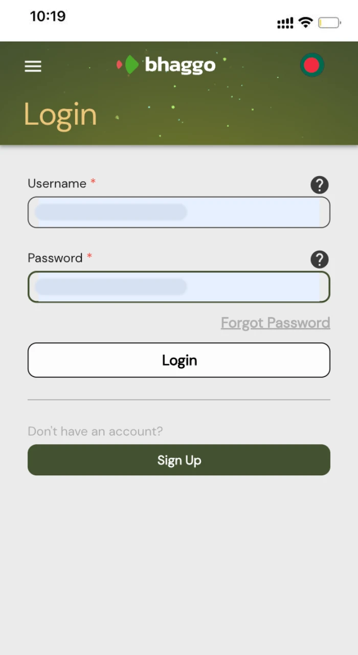 To log in to Bhaggo enter your username and password.